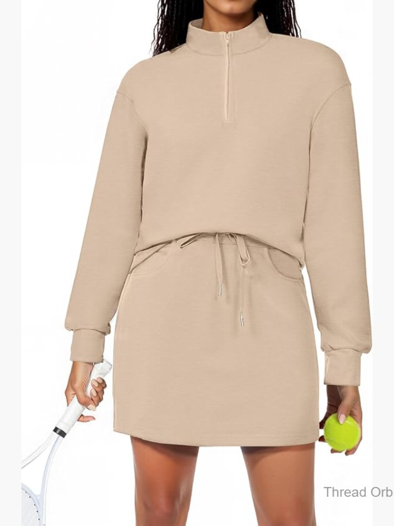 Women's 2-Piece Active Set With Skort And Quarter-Zip Sweatshirt